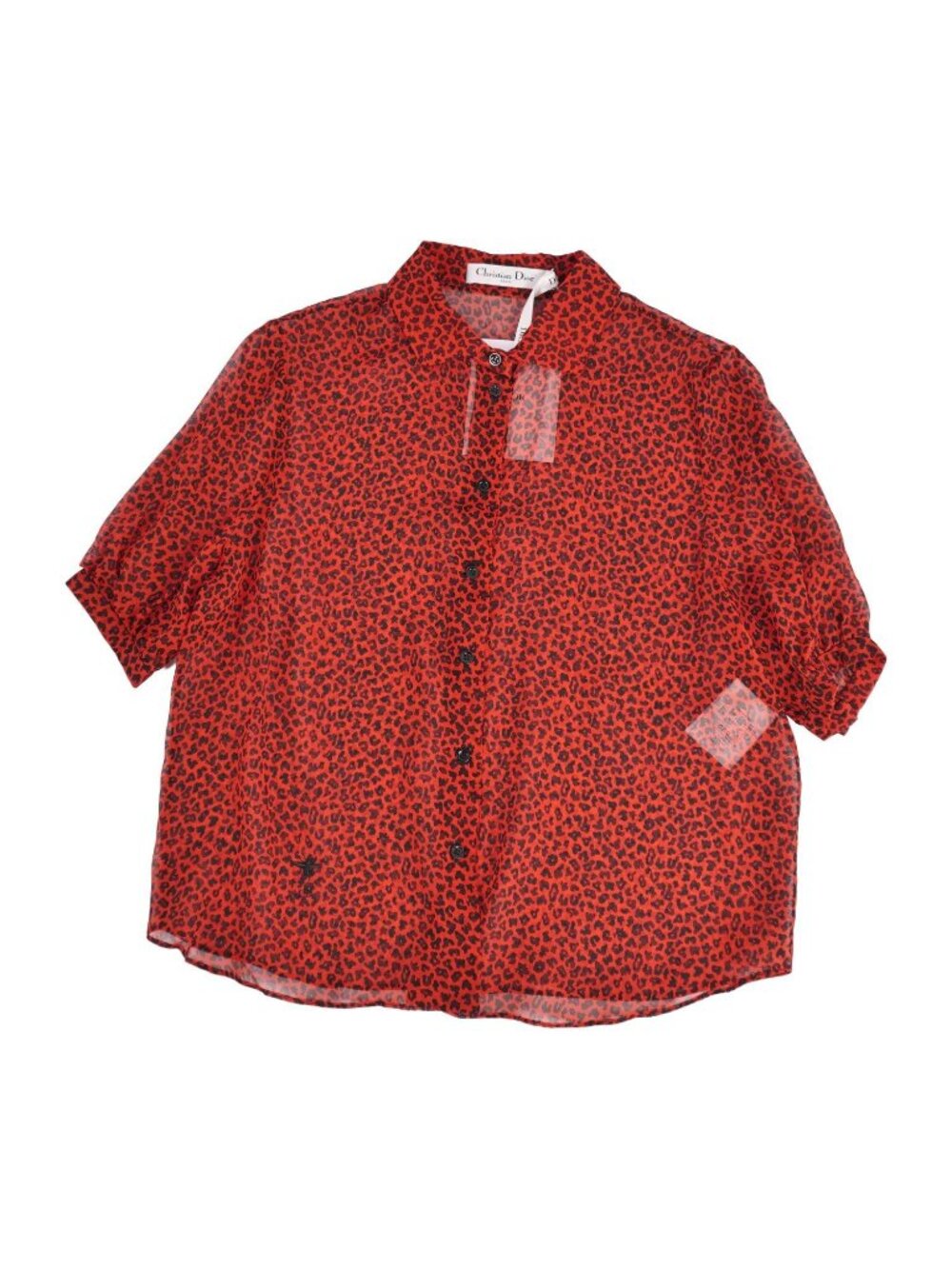 Dior Un Shirt Blouses Short Sleeve Bee Embroidery Check Top Silk